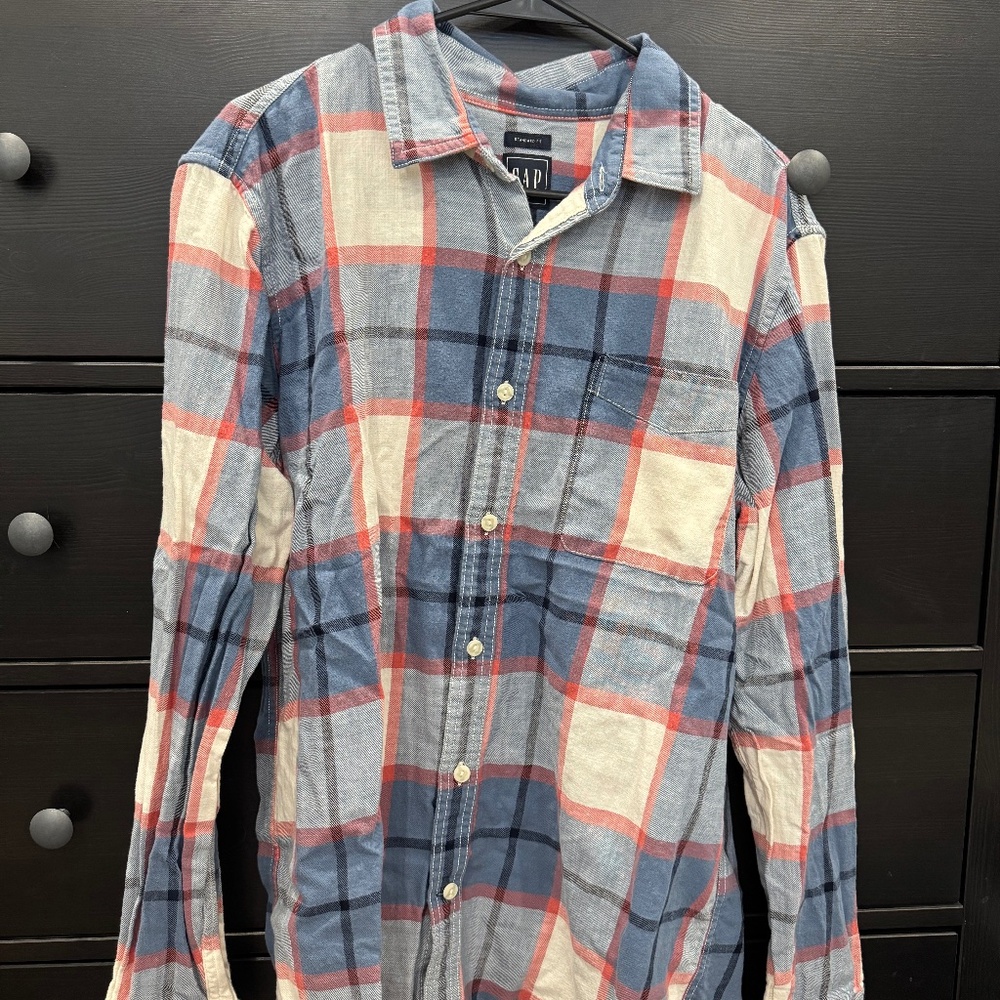 Men's Collared Plaid Shirt, GAP, Size Large